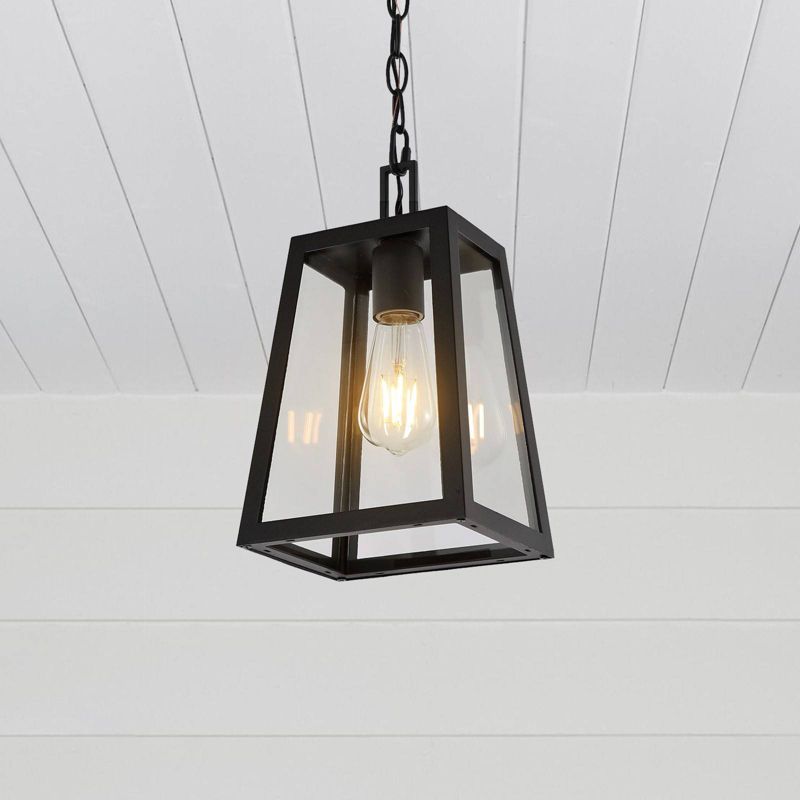 6.75&#34; 1-Light Glendale Farmhouse Industrial Iron/Glass Outdoor LED Pendant Black/Clear - JONATHAN Y, 6 of 12