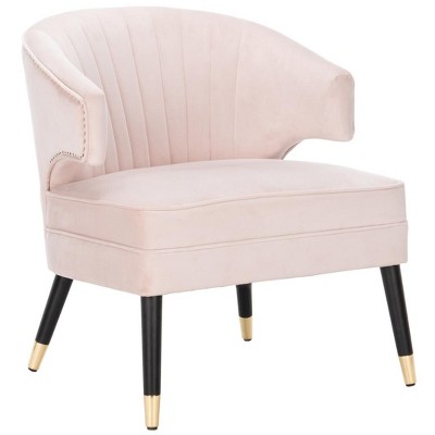 27'' Blush Pink Velvet & Black Wood Transitional Armless Chair