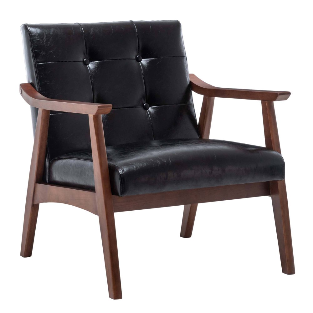 Photos - Chair Take a Seat Natalie Accent  Black Faux Leather/Espresso - Breighton H