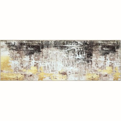 Acekool Washable Boho Area Rug 2x6, Non Slip Low Pile Floral Bedroom Living Room Carpet, Soft Thin Foldable Indoor Mat, Gray