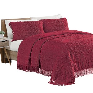 Collections Etc Medallion Chenille Textured Bedspread with Fringe Border - 1 of 4
