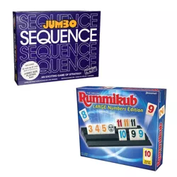 JAX Sequence Jumbo Edition with Deluxe Playing Mat, 104 Cards, & 150 Chips w/ Pressman Rummikub Original Rummy Tile Game, Large Numbers Edition, Blue