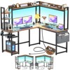 Aheaplus L Shaped Gaming Desk with Led Light & Hutch, Reversible Home Office Desk - 2 of 4