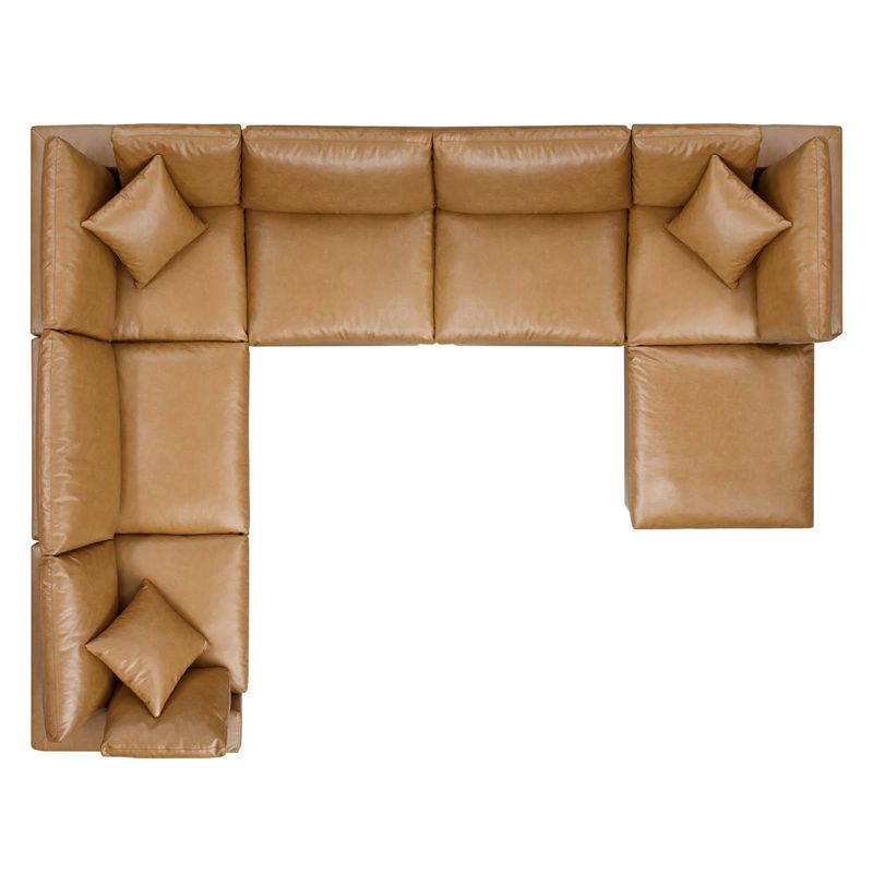 7pc Commix Down Filled Overstuffed Vegan Leather Sectional Sofa Set Tan - Modway, 2 of 14