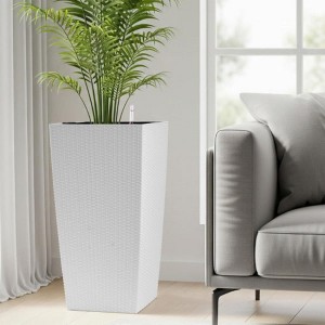 30 Inch Tall Large Flower Planter Pot with Self-Watering, Drainage Holes,  Inner Tray & Water Level Monitor, for Garden Patio Porch Backyard White