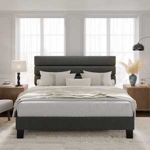 Garvee Bed Frame with Fabric Upholstered Headboard and Wooden Slats Support, Fully Upholstered Mattress Foundation, Easy Assembly - 1 of 4