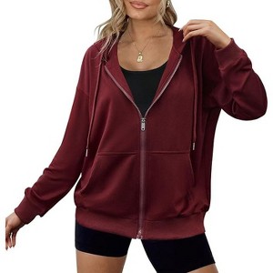 ZEAGOO Women's Lightweight Hoodies Full Zip Up Oversized Sweatshirts with Pockets Long Sleeve Thin Fall Casual Drawstring Hooded Jackets - 1 of 4