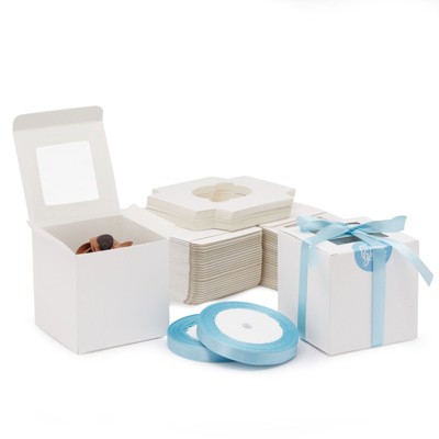 Stockroom Plus 50 Pack Square Mini Cupcake Boxes with Stickers & Ribbon (3.5 x 3.5 x 3.5 in)