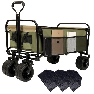 440lbs Collapsible Foldable Wagon Cart with strapping system ,Beach Wagon Utility Cart Utility Wagon Grocery Cart, Green