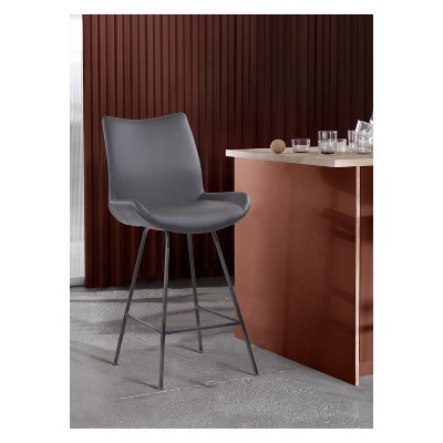 Sleek Gray Powder Coat 26" Metal and Leather Counter Stool