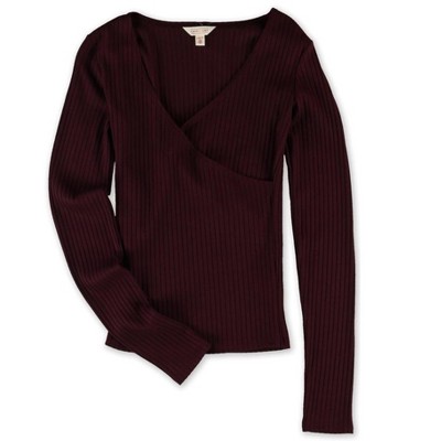 Aeropostale Womens Ribbed Crossover Pullover Blouse