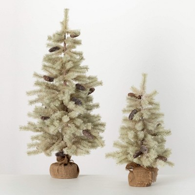 38"H & 24"H Sullivans Artificial Cream Pine Frosted Christmas Tree Set of 2, Green, Indoor Christmas Decor
