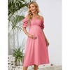 Women's Maternity Off Shoulder Dress Ruffle Short Sleeve Summer Casual Flowy Midi Dress Baby Shower Photoshoot - 2 of 4