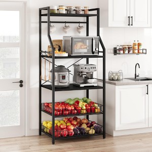 Rustic Microwave Stand, 5-Tier Storage Rack with Adjustable Feet and Anti-Tip Kit, Engineered Wood - 1 of 4
