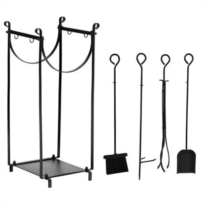 Syemin Firewood Racks and Carriers Waterproof Firewood Log Rack Heavy Duty Wood Storage Hoop Logs Stacker Stand, Black, 14.5"*13.75"*30.25"