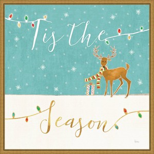 16" x 16" Tis the Season Christmas Reindeer by Veronique Charron Framed Canvas Wall Art - Amanti Art: Holiday Decor, Modern Typography - 1 of 4