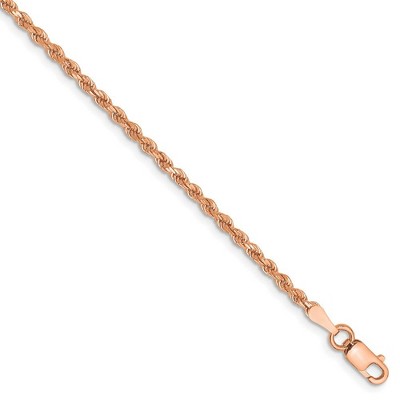 Black Bow Jewelry 14k Rose Gold 2mm Handmade D/C Rope Chain Bracelet