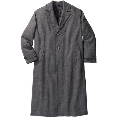 Kingsize Men's Big & Tall Wool-blend Long Overcoat - 7xl, Charcoal ...