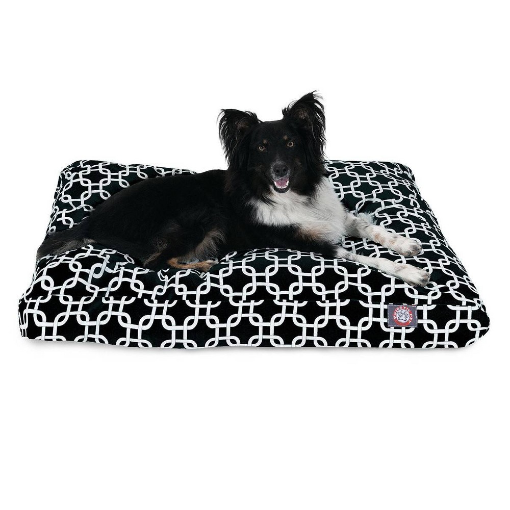 Majestic Pet Links Rectangle Dog Bed - Black - Medium - M: Weather-Resistant, Removable Cover, Geometric Pattern