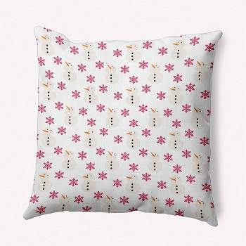 16"x16" Snowmen in Snowstorm Square Throw Pillow Vibrant Pink - e by design