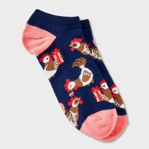 Women's Party Chickens Low Cut Socks - Navy/Pink 4-10: Recycled Polyester, Animal Icon, Lightweight Jacquard Knit - 1 of 3