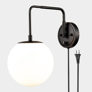 Claxy Modern Plug-in Wall Sconce Globe Swing Arm, Black with Switch - 1 of 4