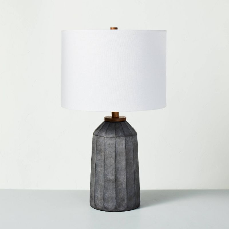 Carved Ceramic Table Lamp Dark Gray (Includes LED Light Bulb) - Hearth &#38; Hand&#8482; with Magnolia, 1 of 6
