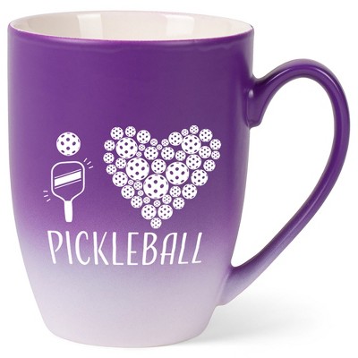 Elanze Designs I Heart Pickleball Two Toned Ombre Matte Purple and White 12 ounce Ceramic Stoneware Coffee Cup Mug