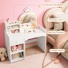 Kids Vanity with Lighted Mirror, 2 in 1 Princess Vanity Set Toddler Vanity Table & Chair Set with Open Bookshelf, Storage Cabinet & Shelves - 4 of 4