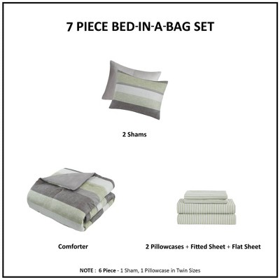 Twin Green and Grey Microfiber Bed in a Bag Set