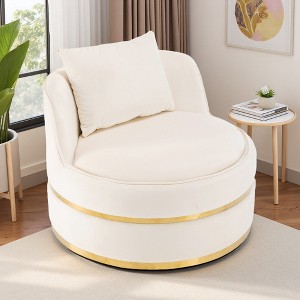 360-degree Swivel Accent Barrel Chair Upholstered in Velvet with Pillow and Oversized Cushion - 1 of 4