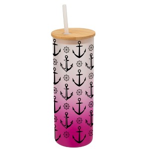 Elanze Designs Nautical Anchor Sailboat Helm Ocean Life Wrap-Around Design 25 Ounce Frosted Gradient Glass On-The-Go Coffee Travel Skinny Tumbler Mug - 1 of 1