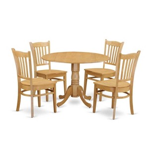 HomeStock 5-Pc Round Natural Oak Finish Solid Wood Top Dining table with 4 Chairs - 1 of 4