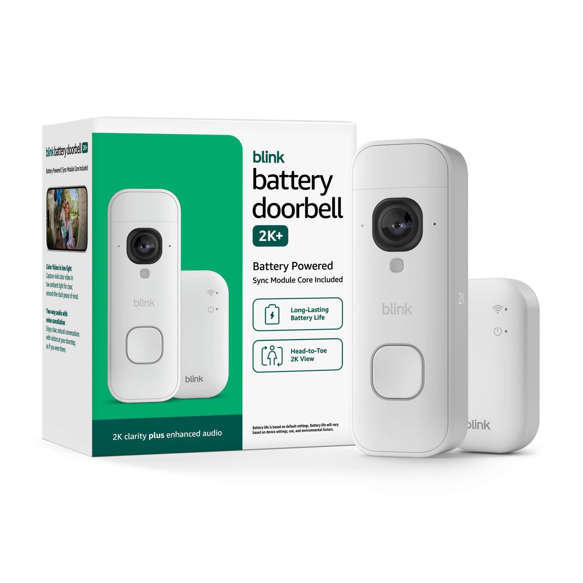 Blink Battery Doorbell 2K+ (White) Sync Module Core included — Wireless video doorbell, 2K resolution, enhanced audio