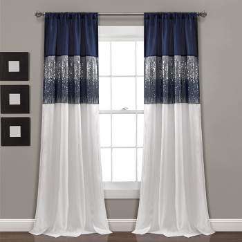 Home Boutique Night Sky Window Curtain Panel Single Navy/White 42X84