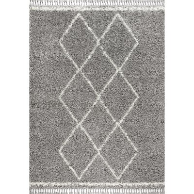 Cream/Grey Moroccan Tribal Trellis 5' x 8' Shag Area Rug