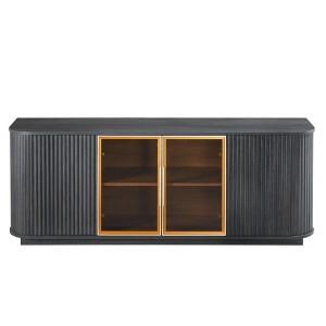 Gulches 64" Black Wavy Cabinet, Rounded Sideboard with Aluminum Framed Tempered Glass Doors, Wooden Storage Cabinet - 1 of 4