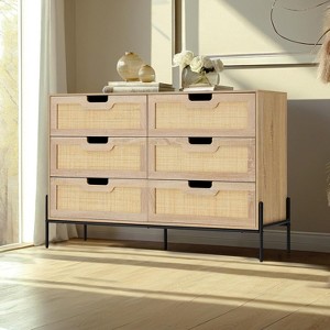 Acekool 6 Drawer Rattan Dresser, Fluted Chest with Stable Legs, Anti-Tipping Storage Cabinet for Bedroom - 1 of 4