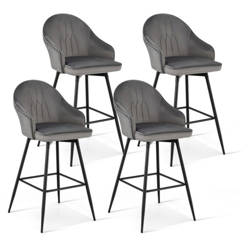 Tangkula Set of 4 Velvet Bar Stools Swivel Pub Height Dining Chairs w/ Metal Legs Gray - image 1 of 4