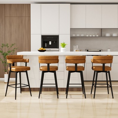 Dyonery Counter Height Bar Stools Swivel Barstools with Back Arms Modern Upholstered Soft Cushioned Metal Footrest for Kitchen Island