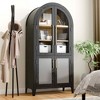 MAYEERTY 63 Tall Arched Storage Cabinet 5 Tier Glass Rattan Door Black - 2 of 4