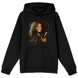 Whitney Houston Face Long Sleeve Men's Black Hooded Sweatshirt - 1 of 3