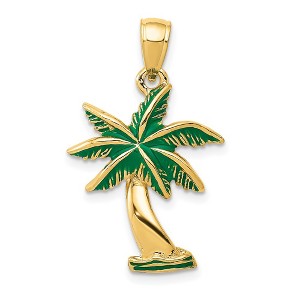 Black Bow Jewelry 14k Yellow Gold Green Enameled Palm Tree Pendant - 1 of 4