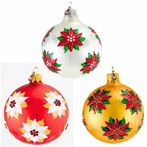 Santa Land 4.0 Inch Christmas Poinsettia Red S/3 Christmas Tree Ornament Set , Ornament Petite Flower Floral (3PC) - 1 of 4