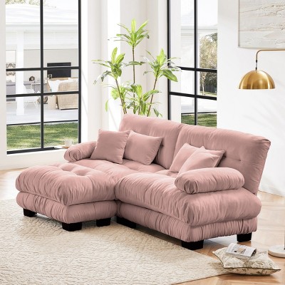 Oversized 2 Seater Loveseat Sofa with 1 Ottomans,Chenille Comfy Cloud Couch with 2 Lumbar Pillows 2 Throw Pillows for Living Room-Tanpinhause
