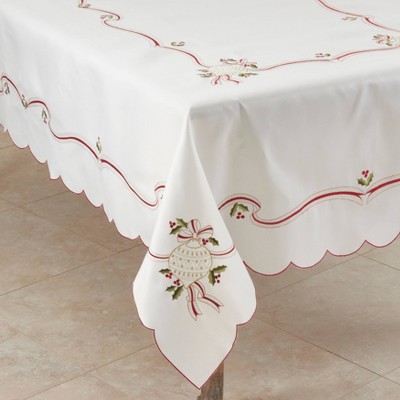 69"x69" Embroidered Christmas Tablecloth Ivory - Saro Lifestyle