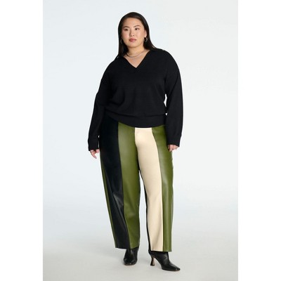 ELOQUII Women's Plus Size Colorblocked Faux Leather Pant