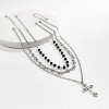 Gothic Witch Cross Necklace With Layered Zircon Pendant And Black Beads For Halloween Costume - 3 of 4