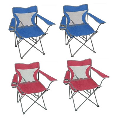 Four Seasons Courtyard 600D Polyester Folding Outdoor Quad Chair Portable Comfort Lounge Seating Set with Cupholder, 4 Pack, Multicolor