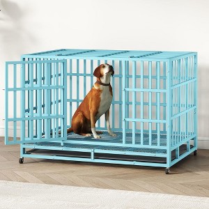 XBRIGH 48-Inch Blue\Orange\Green\Black Heavy Duty Dog Crate with Wheels, Sturdy Door Lock, Double Doors and Removable Tray Design - 1 of 4